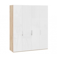 Шкаф комбинированный Эмбер с 4 глухими дверями Яблоня Беллуно, Белый глянец